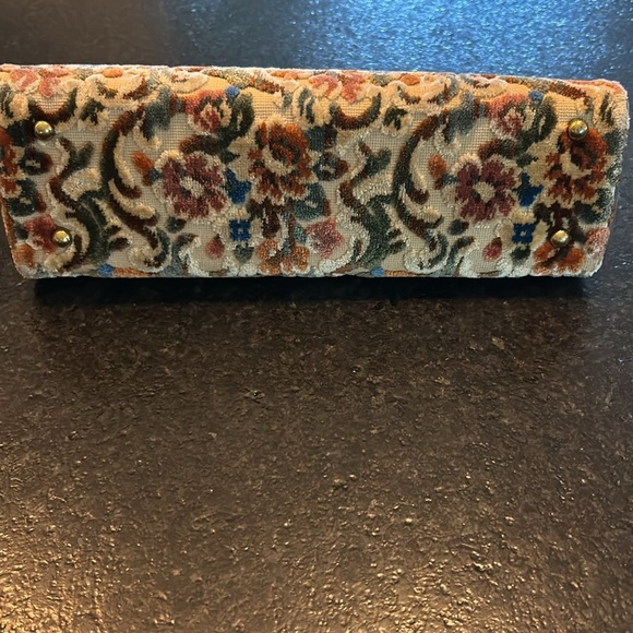 Graceline vintage chenille bag fall colors leather handle fully lined kiss lock - Picture 15 of 17